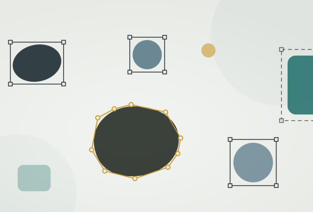 Data annotation shown as abstract shapes in bounding boxes, one outlined with a polygon for human review